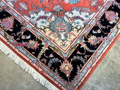 7'x10' Fine Hand-Knotted Wool & Silk Tabrize Rug - Area Carpet