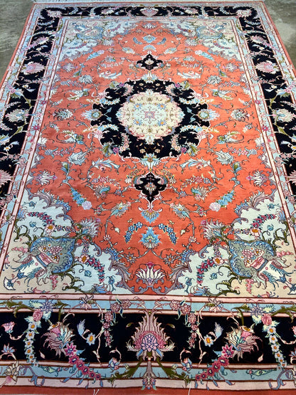 7'x10' Fine Hand-Knotted Wool & Silk Tabrize Rug - Area Carpet