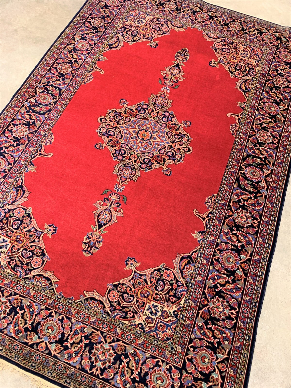 Collector Item - 4'6"x6'10" Hand Knotted Antique Fine Wool Pile Kashane Rug