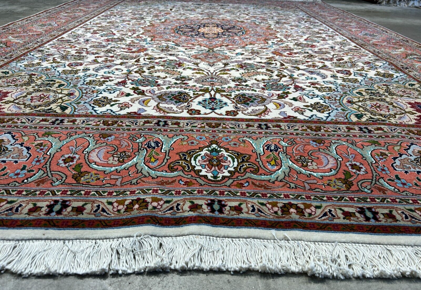 7'0"x10'8" Fine Hand-Knotted Wool & Silk Blend Tabrize Carpet - Area Rug