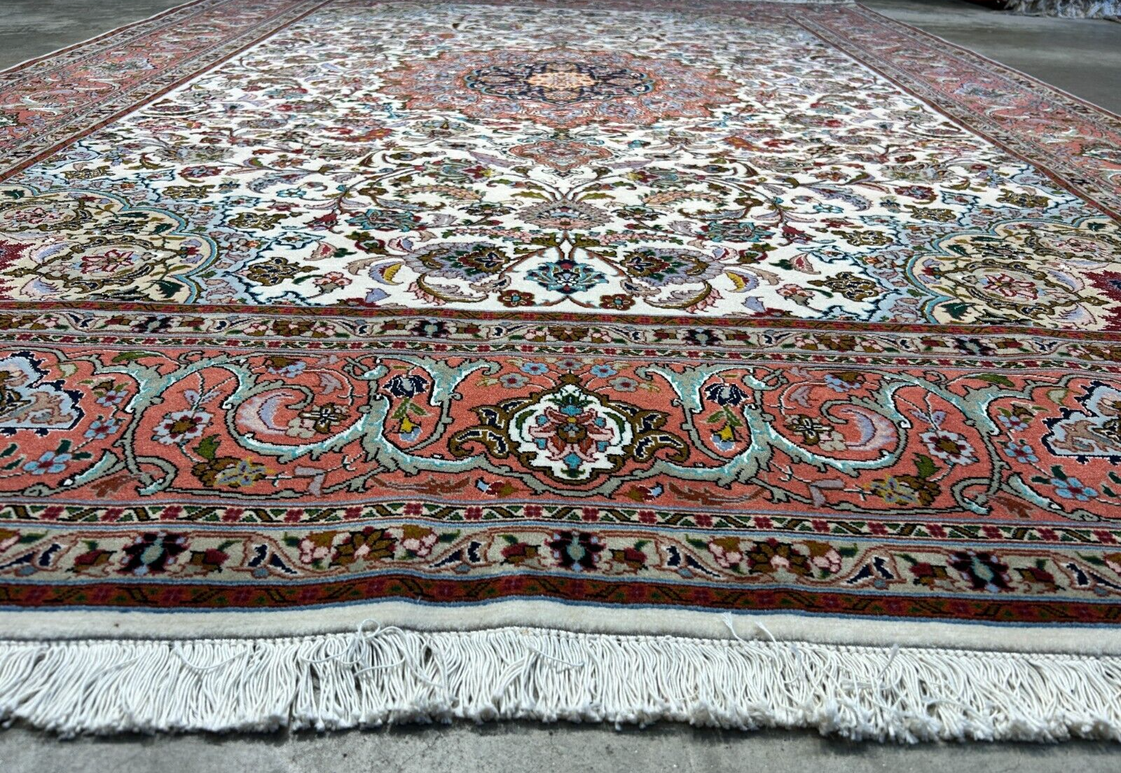 7'0"x10'8" Fine Hand-Knotted Wool & Silk Blend Tabrize Carpet - Area Rug
