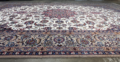  8'6"x12'1'' Very Fine Silk & Wool Isfahane Area Rug - Area Carpet