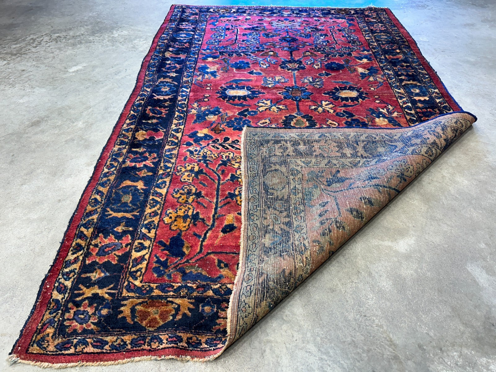 4'10"x6'6" Antique Hand-Knotted 100% Wool Pile Sarouke Area Rug - Carpet