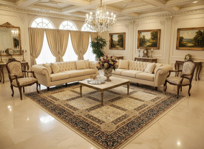 9'2"x12'4" Fine Hand-Knotted 100% Wool Pile Floral Carpet - Area Rug