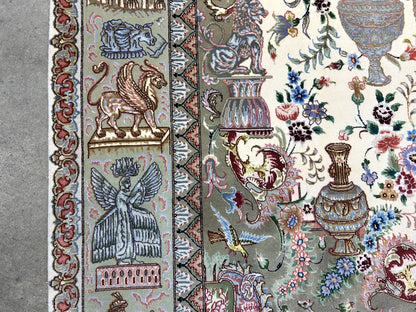 6'6"x10'2" Extra-Fine Hand-Knotted Wool & Silk Blend Tabrize Carpet - Area Rug