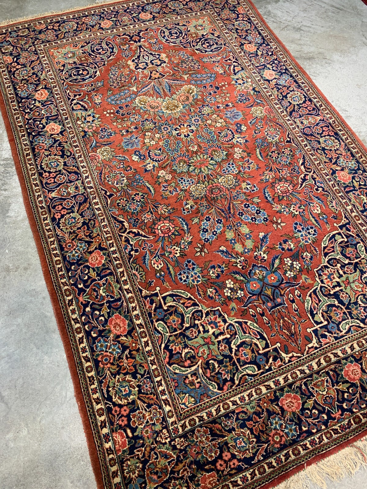 Collector Item -  4'4"x7'2" Antique Hand-Knotted Fine Wool Kashane Rug