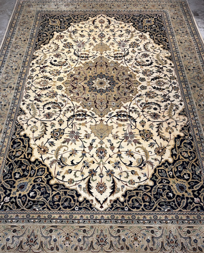 8'1"x12'1" Very Fine Hand-Knotted 100% Wool India Naine Rug - Area Carpet