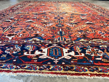 Collector Item - 8'6"x11'4" Antique Fine Wool Herize Hand-Knotted Rug