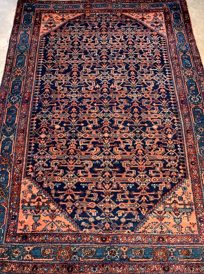  4'9"x6'8" Antique Pre-1900 Geometric Malayer Area Rug Hand-knotted Carpet