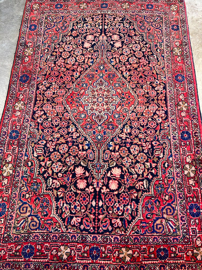 Rare Antique _ 3'5"x5'3" Hand-Knotted 100% Wool Pile Sarouke Josan Area Rug