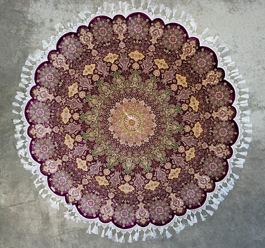 5' Diameter Exquisite Hand-Knotted 100% Silk Oriental Rug