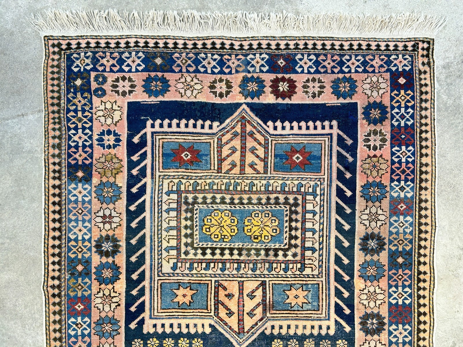 Collector Item - 3'4"x4'4" Antique Hand-Knotted 100% Wool Pile Russian Kazak Rug