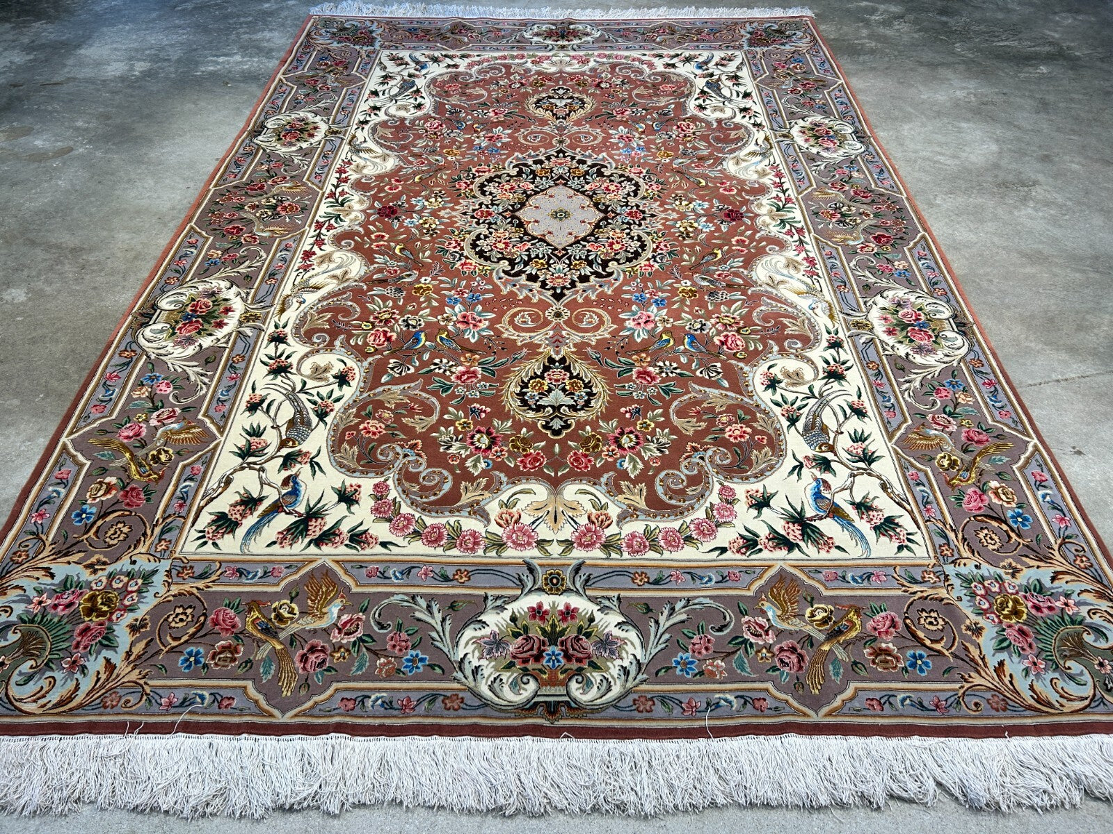 6'9"x9'10" Extra-Fine Hand-Knotted Wool & Silk Blend Tabrize Carpet - Area Rug