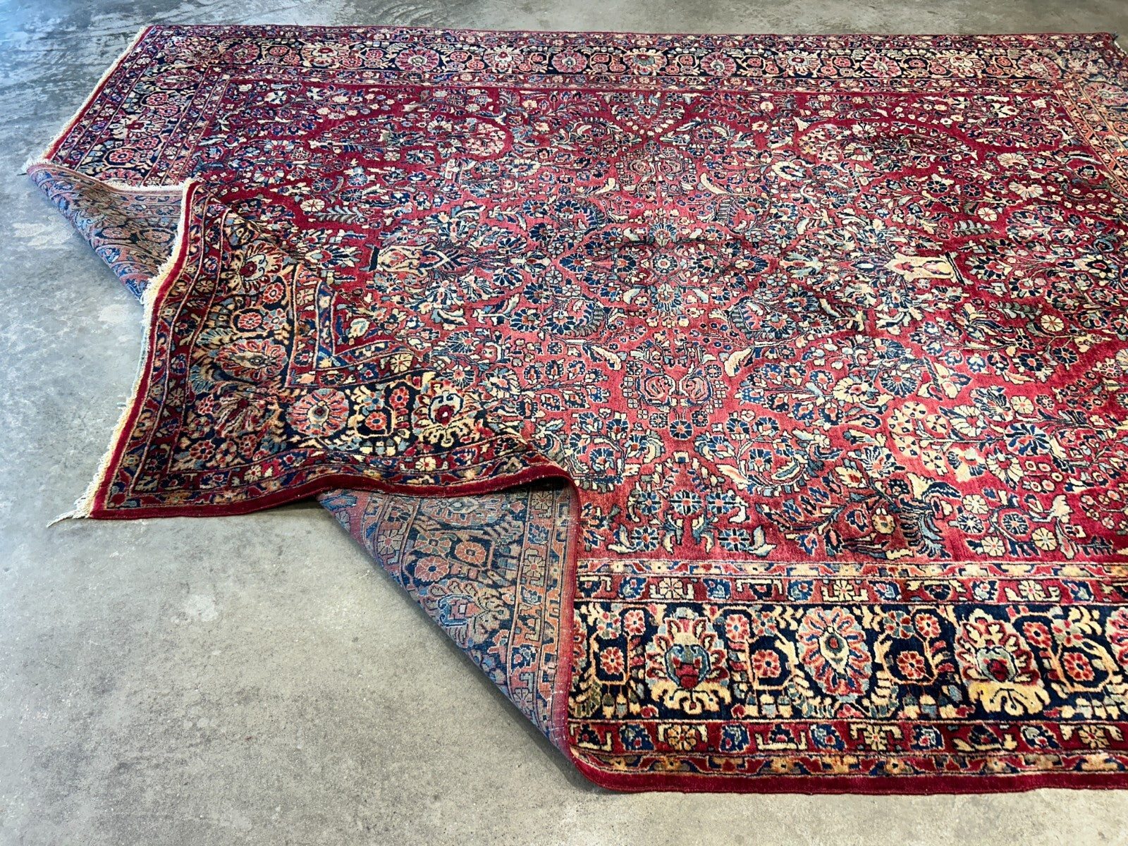 9'3"x12'7" Antique Fine Lamb Wool Sarouke Rug Hand-knotted Carpet