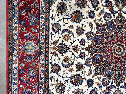 6'9"x10'3" Extra-Fine Hand-Knotted Wool & Silk Blend Isfahane Area Rug - Signed