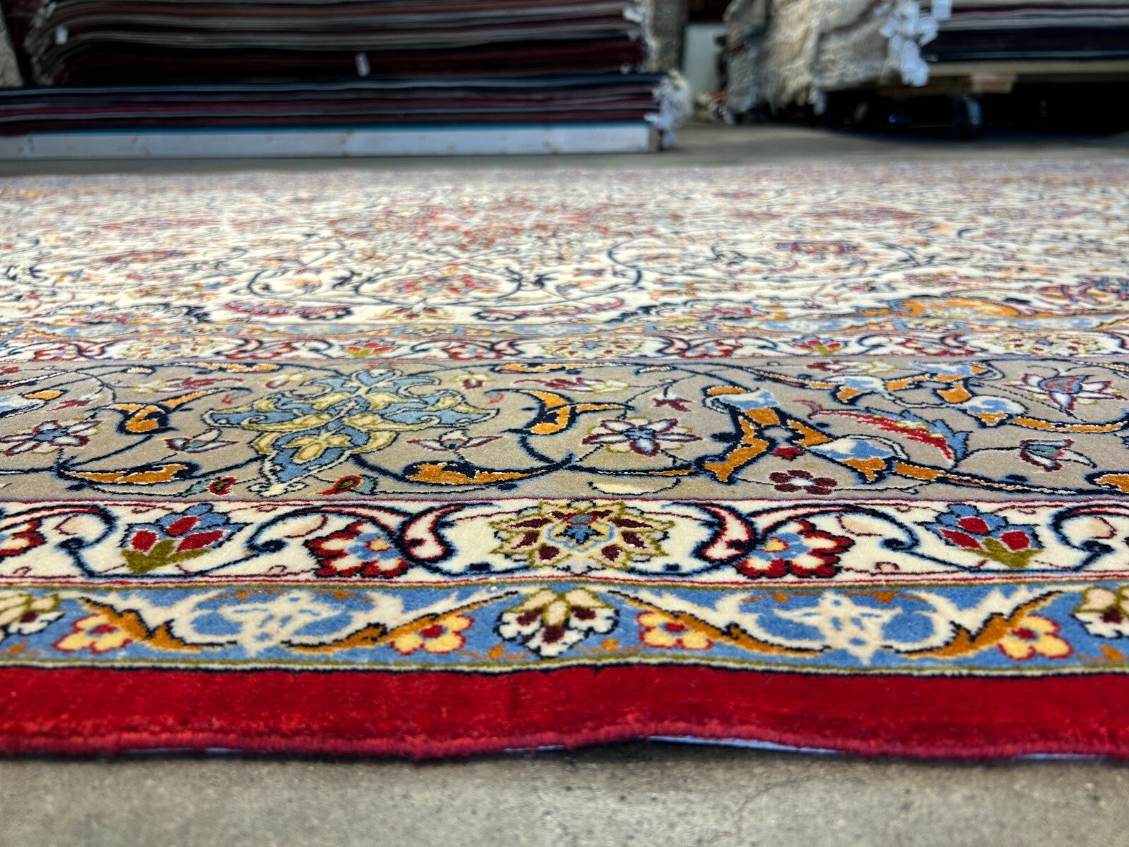 7'x10'8" Fine Hand-Knotted Wool & Silk Blend Isfahane Carpet - Area Rug