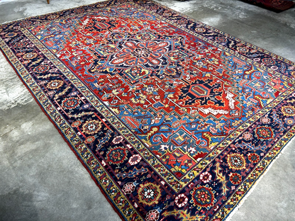 Collector Item - 8'x11'4" Antique Fine Lamb Wool Hand-knotted Serapie Rug