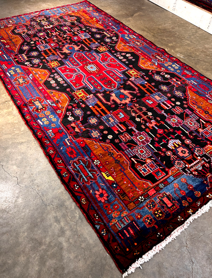 5'4" x 10' Hand-Knotted 100% Wool Pile Hamadane Area Rug