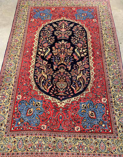 Collector Item -  4'4" x 6'7'' Very Fine Hand-Knotted 100% Wool Kashane Rug