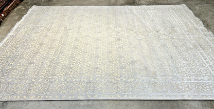 8' x 10'1" Hand-Knotted Silver 100% Wool Carpet - Indian All-Over Area Rug - 3D