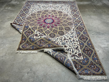 6'6"x10' Extra Fine Hand-Knotted Wool & Silk Isfahane Rug