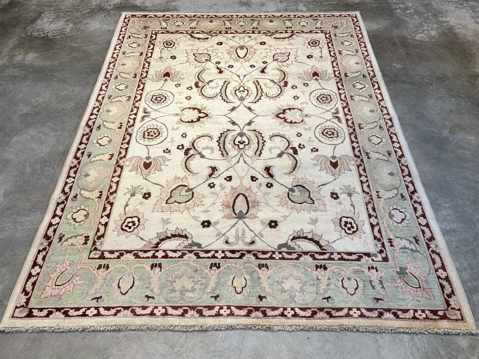 7'1"x9'1" Hand-Knotted 100% Wool Pile Indian Arut Carpet - Area Rug