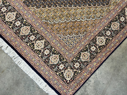 6'6"x9'9" Fine Hand-Knotted Wool & Silk Blend Tabrize Mahi Carpet - Area Rug