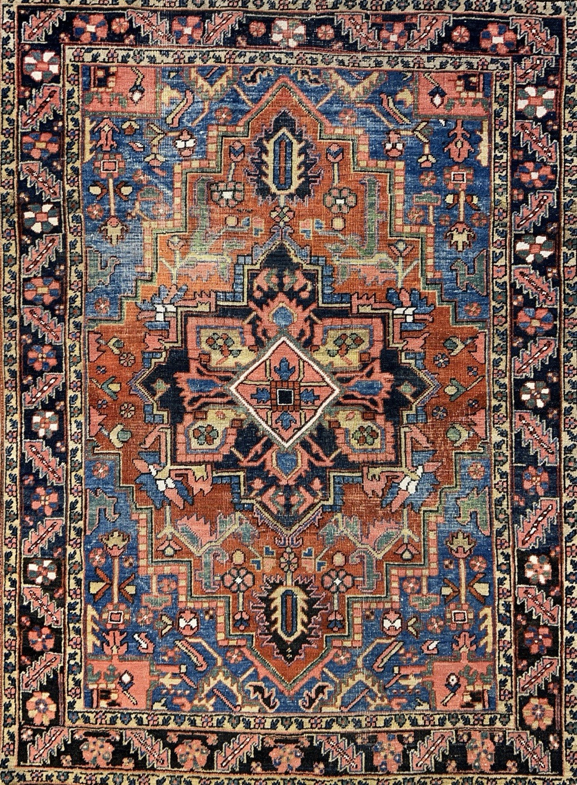 Collector Item- 5’x6’10” Antique Hand-Knotted 100% Wool Pile Serapie Area Rug