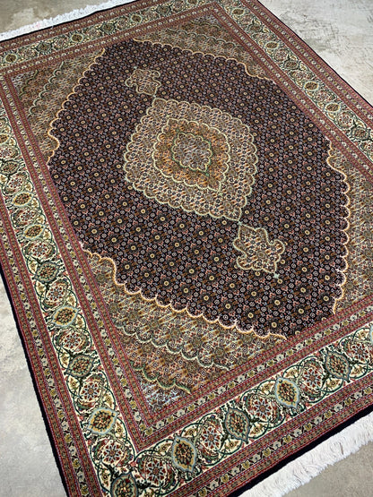 5'x6'9" Fine Hand-Knotted Wool & Silk Blend Tabrize Mahi Carpet - Area Rug