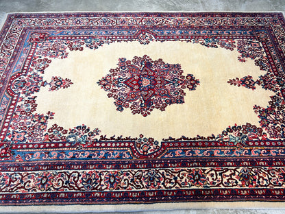 6'3"x9'5" Hand-Knotted 100% Wool Pile Sarouke Carpet - Area Rug