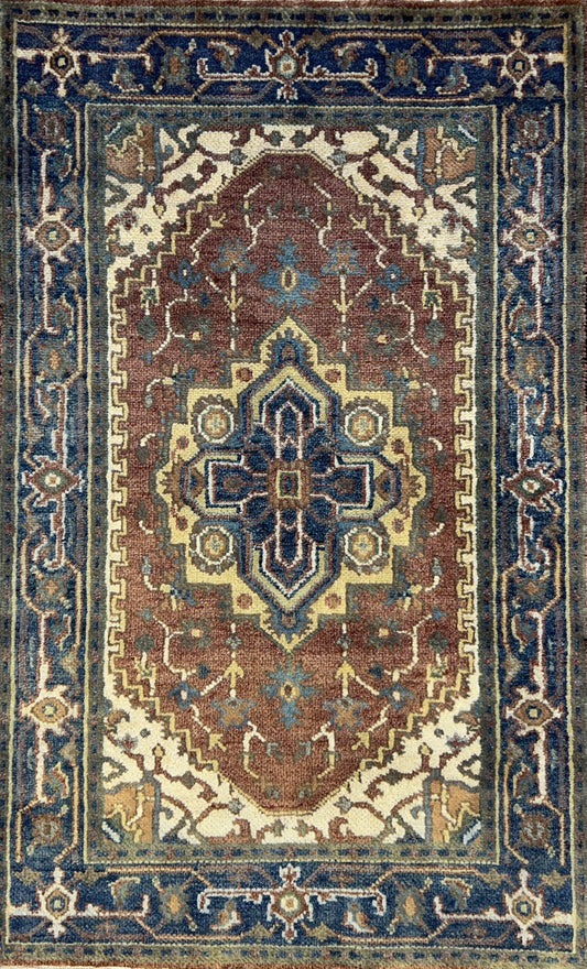 3’1”x5’ Hand-Knotted 100% Wool Indoserapi Area Rug - Carpet
