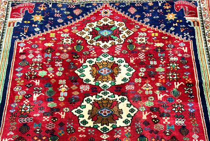 3'11"x4'7" Hand-Knotted 100% Wool Pile Ghashghaei Area Rug - Carpet