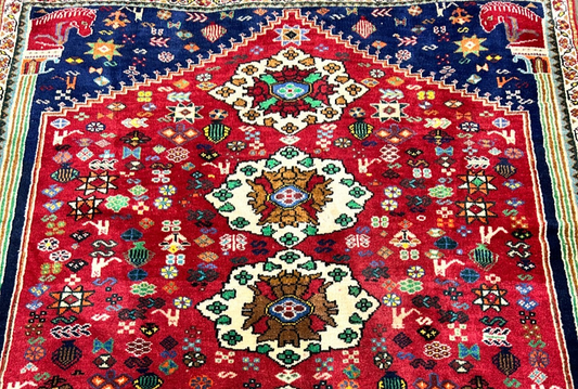 3'11"x4'7" Hand-Knotted 100% Wool Pile Ghashghaei Area Rug - Carpet