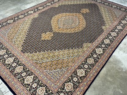 6'6"x9'9" Fine Hand-Knotted Wool & Silk Blend Tabrize Mahi Carpet - Area Rug