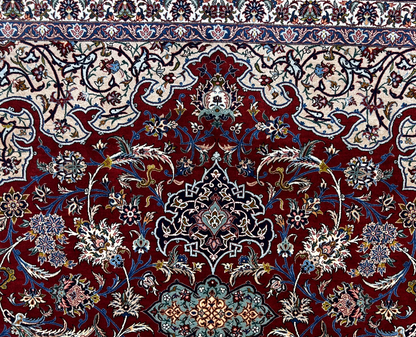 8'1"x11'9" Extra Fine Hand-Knotted Wool & Silk Isfahane Rug