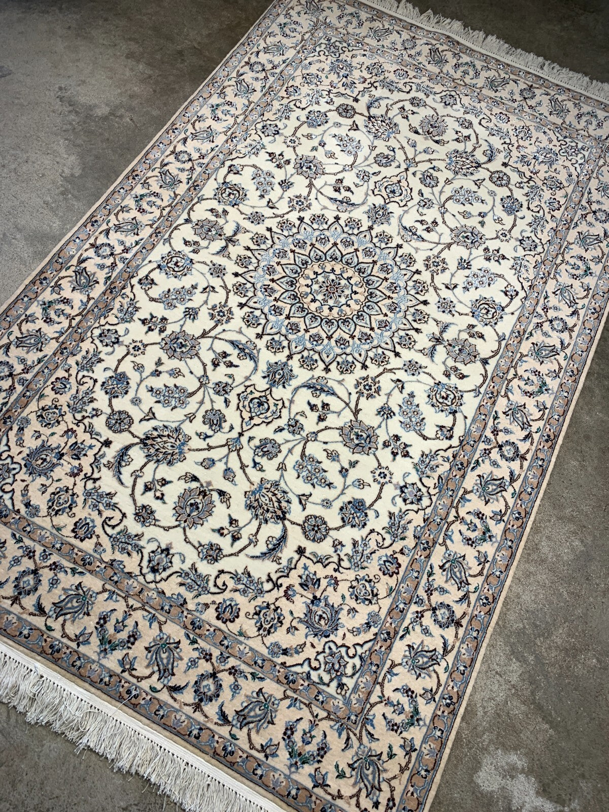 4'x6'4" Fine Hand-Knotted Wool & Silk Blend Naine Carpet - Area Rug