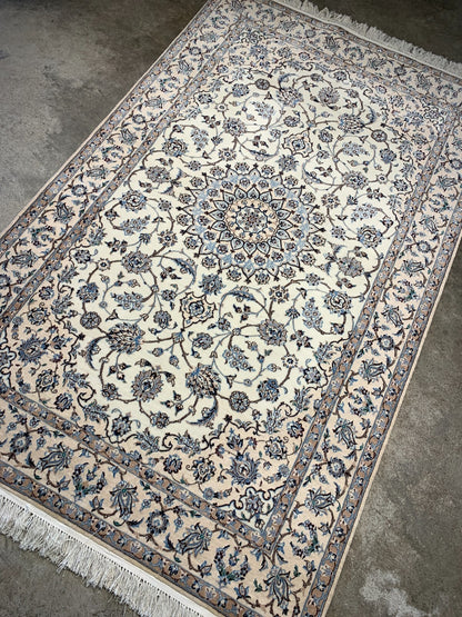 4'x6'4" Fine Hand-Knotted Wool & Silk Blend Naine Carpet - Area Rug