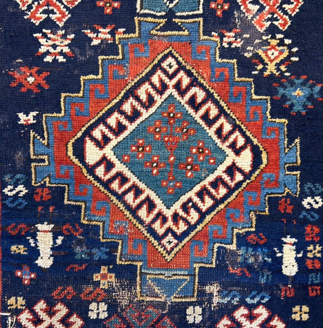 4'1"x7'2" Antique Hand-Knotted 100% Wool Pile Kazak Caucasian Area Rug - Carpet