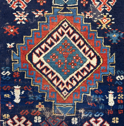 4'1"x7'2" Antique Hand-Knotted 100% Wool Pile Kazak Caucasian Area Rug - Carpet