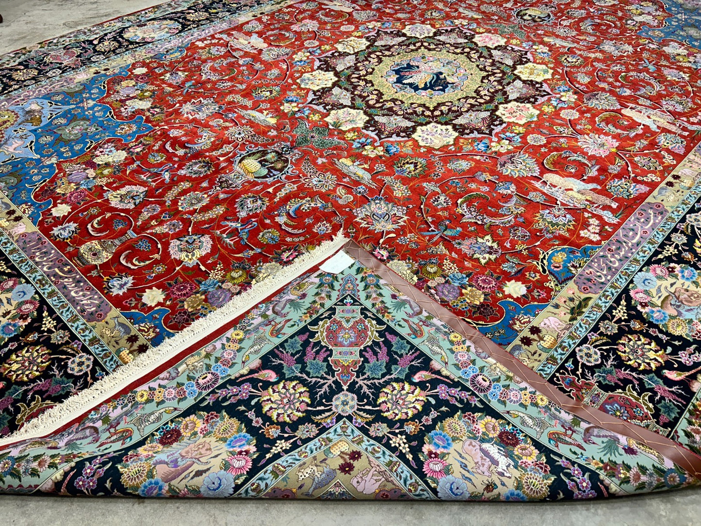 Collector Item - 10'9"x14'8" Hand-Knotted Wool & Silk Tabrize Area Rug