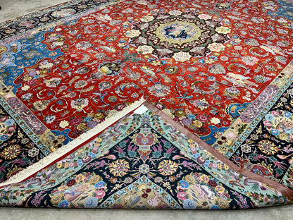 Collector Item - 10'9"x14'8" Hand-Knotted Wool & Silk Tabrize Area Rug