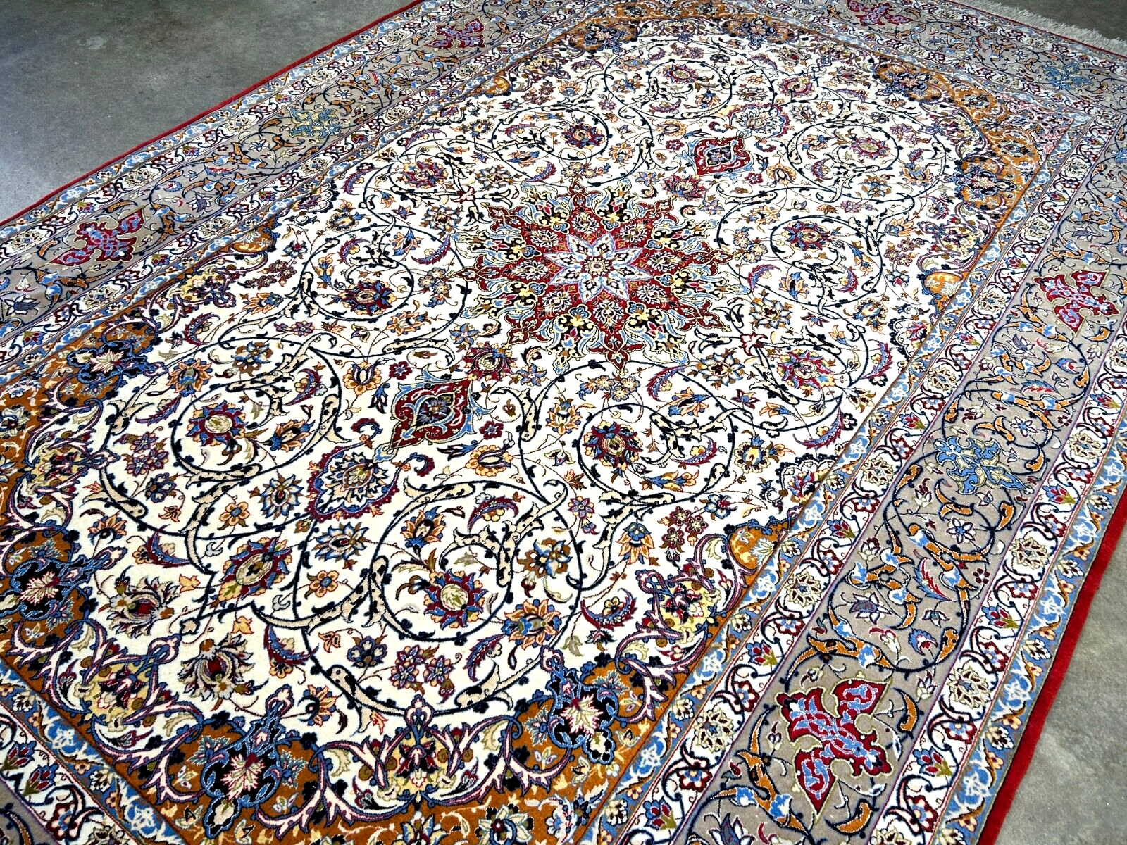 7'x10'8" Fine Hand-Knotted Wool & Silk Blend Isfahane Carpet - Area Rug
