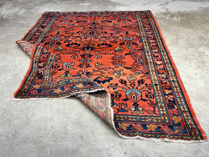 Collector Antique - 3'6"x4'4" Hand-Knotted 100% Wool Pile Sarouke Lilian Rug