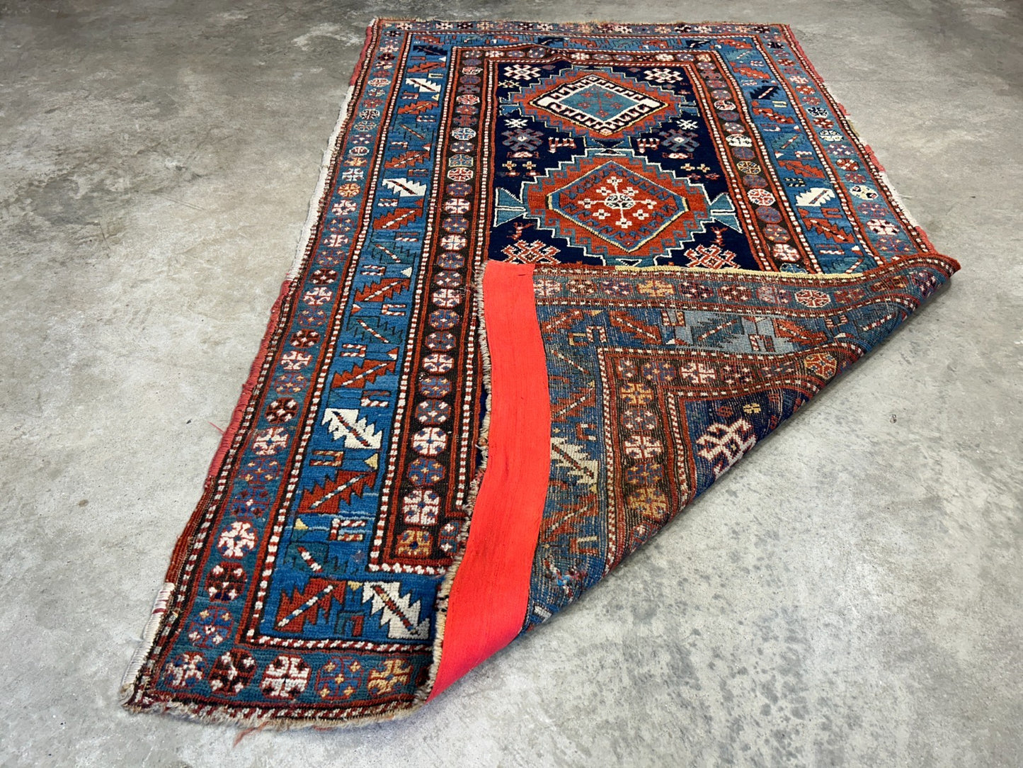 4'1"x7'2" Antique Hand-Knotted 100% Wool Pile Kazak Caucasian Area Rug - Carpet