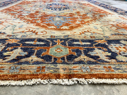 9'x12' Hand-Knotted 100% Lamb Wool Serapie Design Carpet - Area Rug