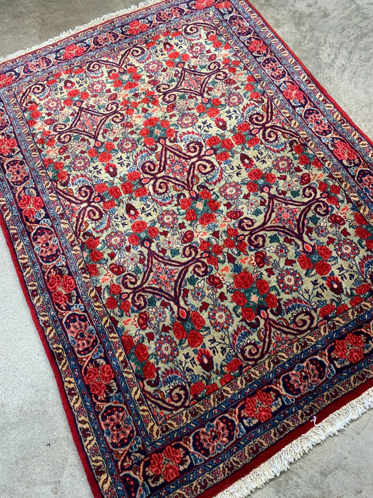 3'8"x4'11'' Hand-Knotted 100% Wool Bidjare Area Rug - Area Carpet