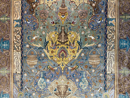 Exquisite 5'10"x8'3" Hand-Knotted Wool & Silk Blend Tabrize Carpet - Area Rug