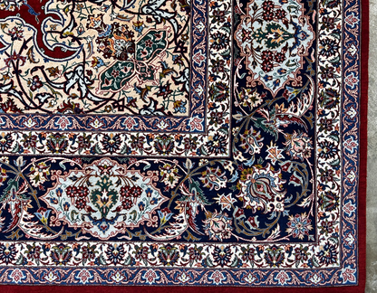 8'1"x11'9" Extra Fine Hand-Knotted Wool & Silk Isfahane Rug