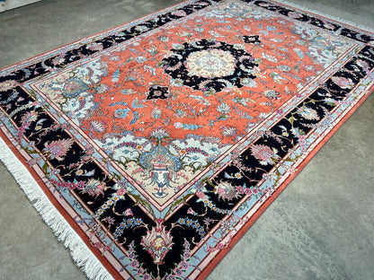 7'x10' Fine Hand-Knotted Wool & Silk Tabrize Rug - Area Carpet
