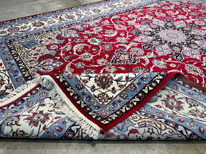 6'7"x9'10" Fine Hand-Knotted Wool & Silk Blend Isfahane Area Rug - Signed